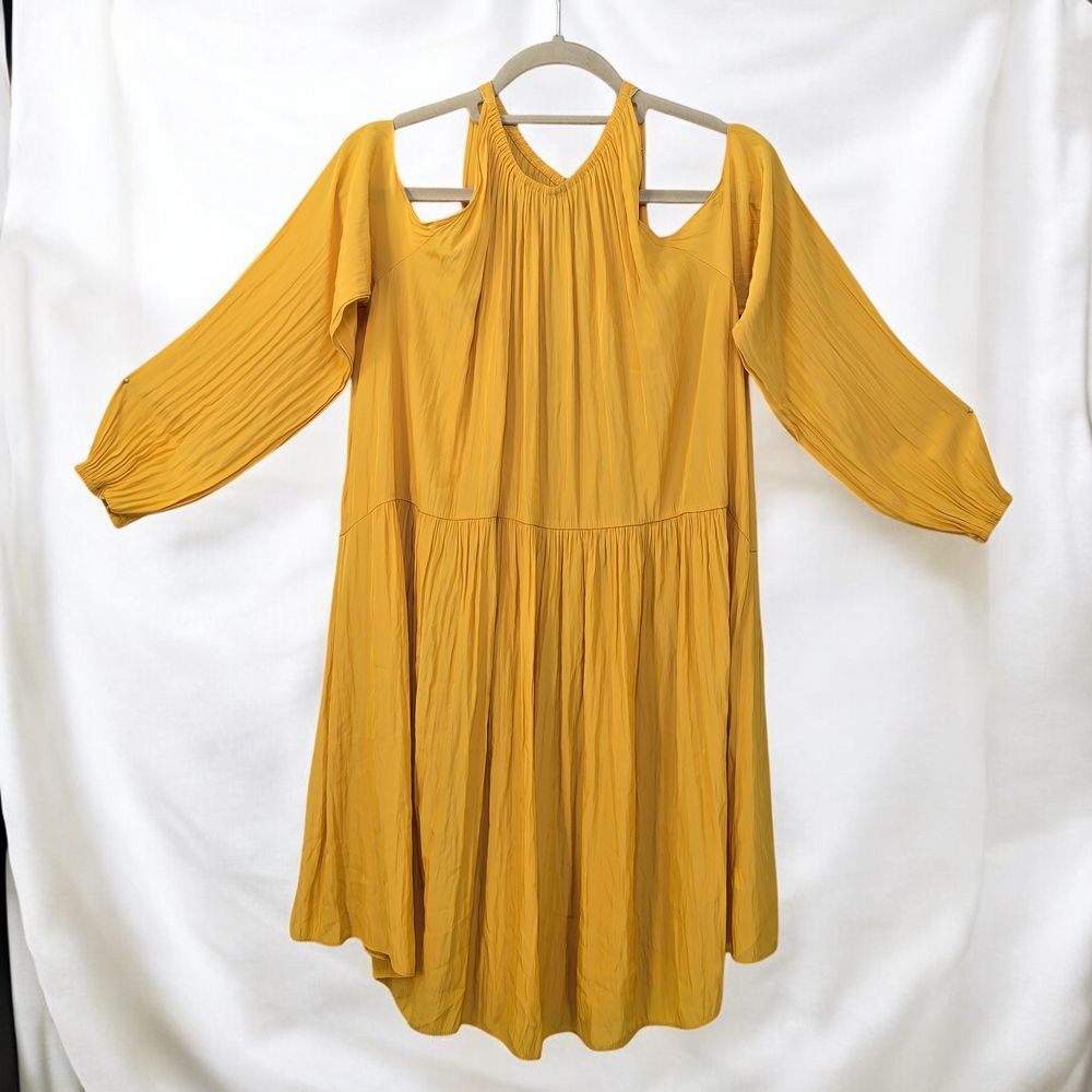 Ramy Brook For2 Yellow Dress Cold Shoulder Long Sleeve Pleated Size M Maternity
